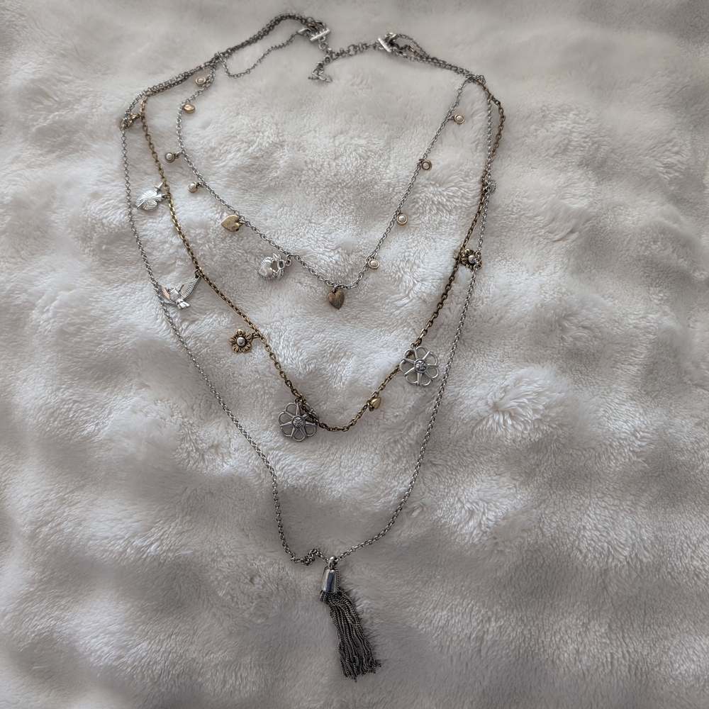 Lucky Brand Layered Boho Charm Necklace In Silver And Gold Tones